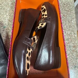 Tory Burch Gemini Link Leopard Print and Brown Women's Loafers with Gold Accent